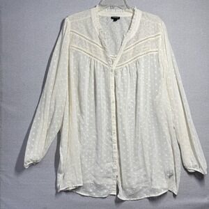 Torrid Blouse Womens 5 White Swiss Dot Embroidered Button Front Tunic Top Boho